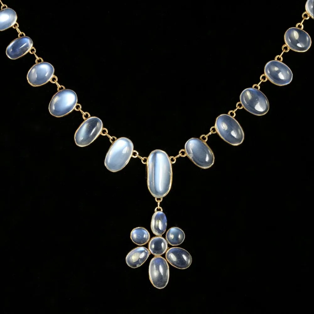 Antique Victorian Moonstone Necklace Gold Silver Circa 1900