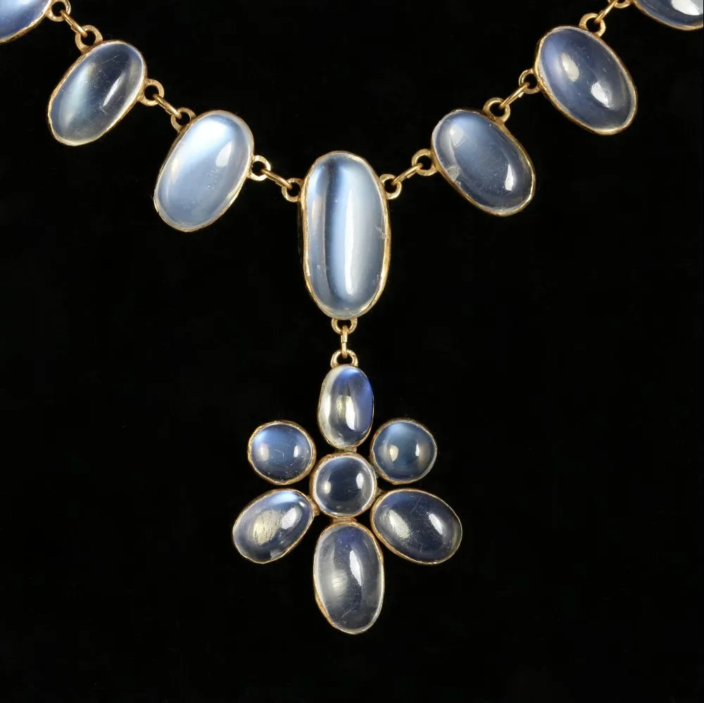 Antique Victorian Moonstone Necklace Gold Silver Circa 1900