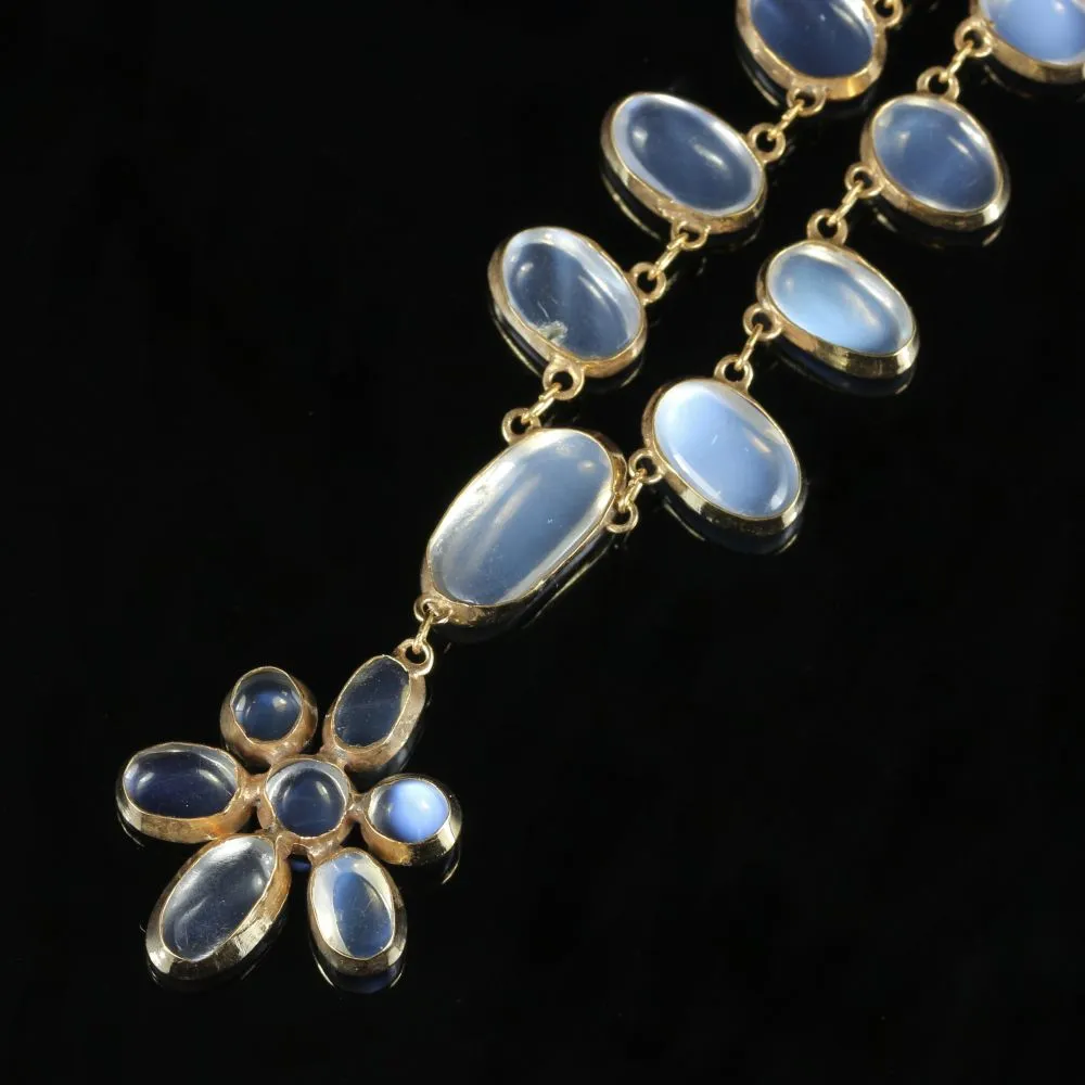 Antique Victorian Moonstone Necklace Gold Silver Circa 1900