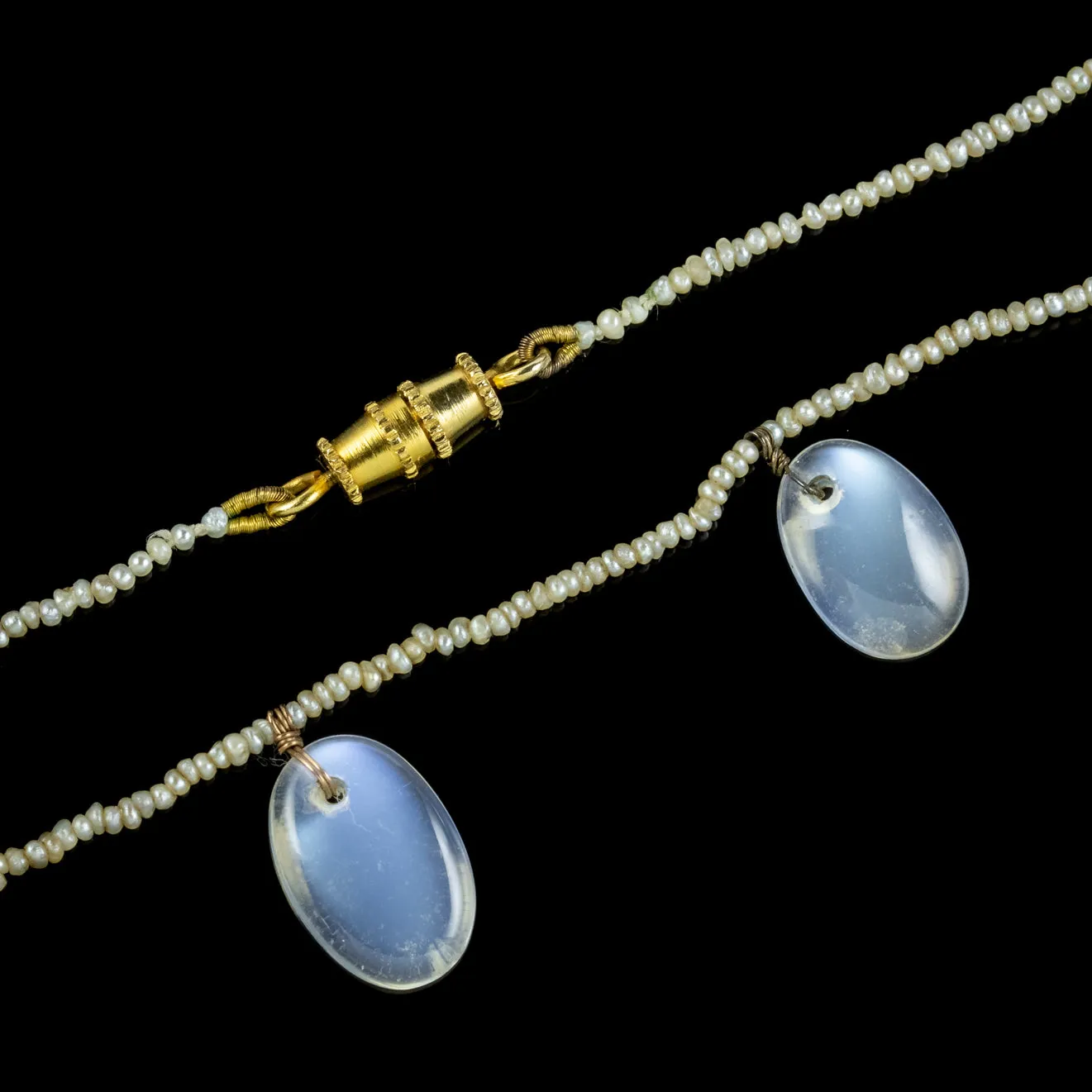 Antique Victorian Moonstone Pearl Dropper Necklace