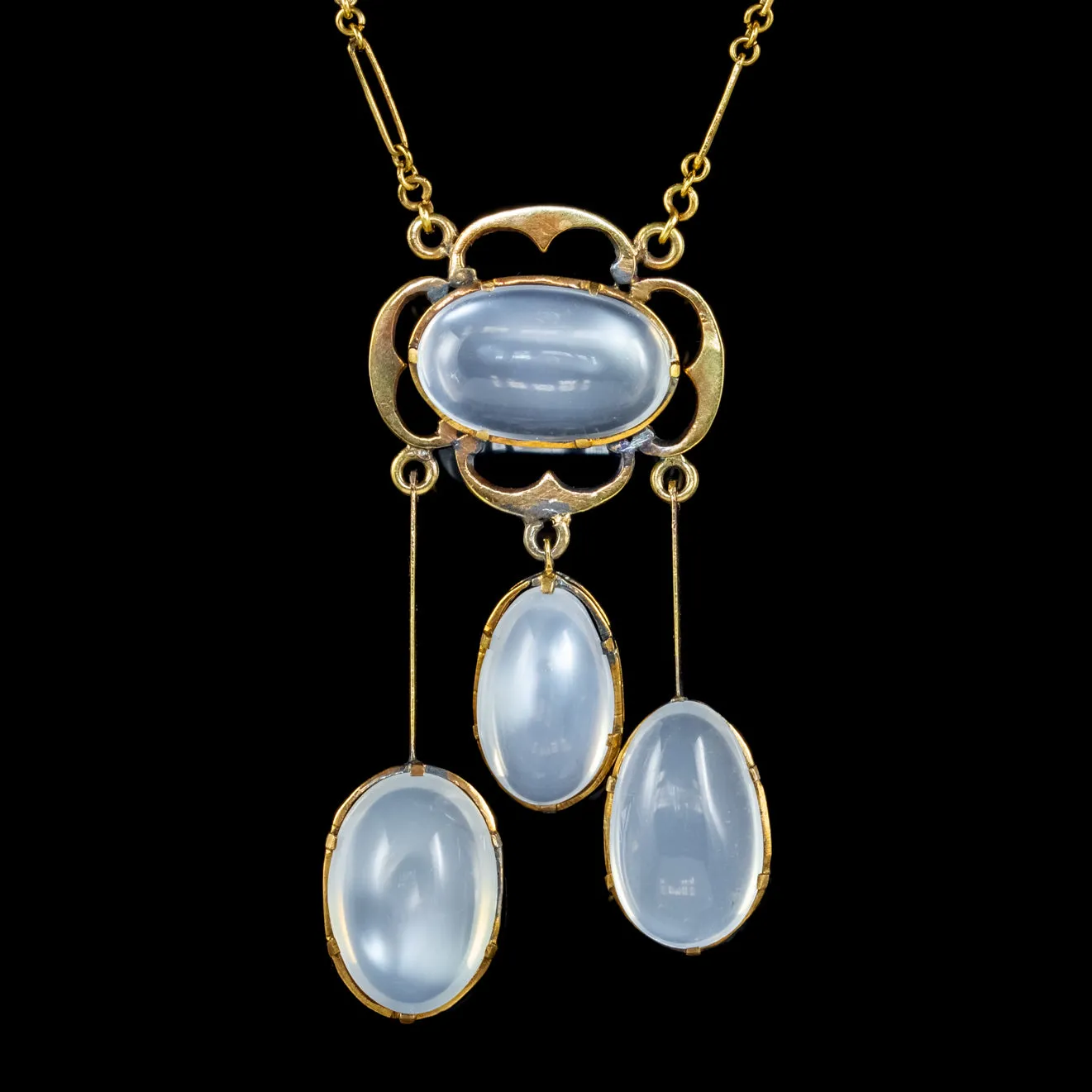 Antique Victorian Moonstone Pendant Necklace 15Ct Gold 25Ct Of Moonstone Circa 1900