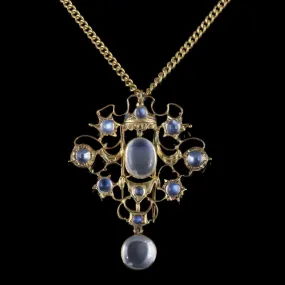 Antique Victorian Moonstone Pendant Necklace Silver Gold Circa 1880