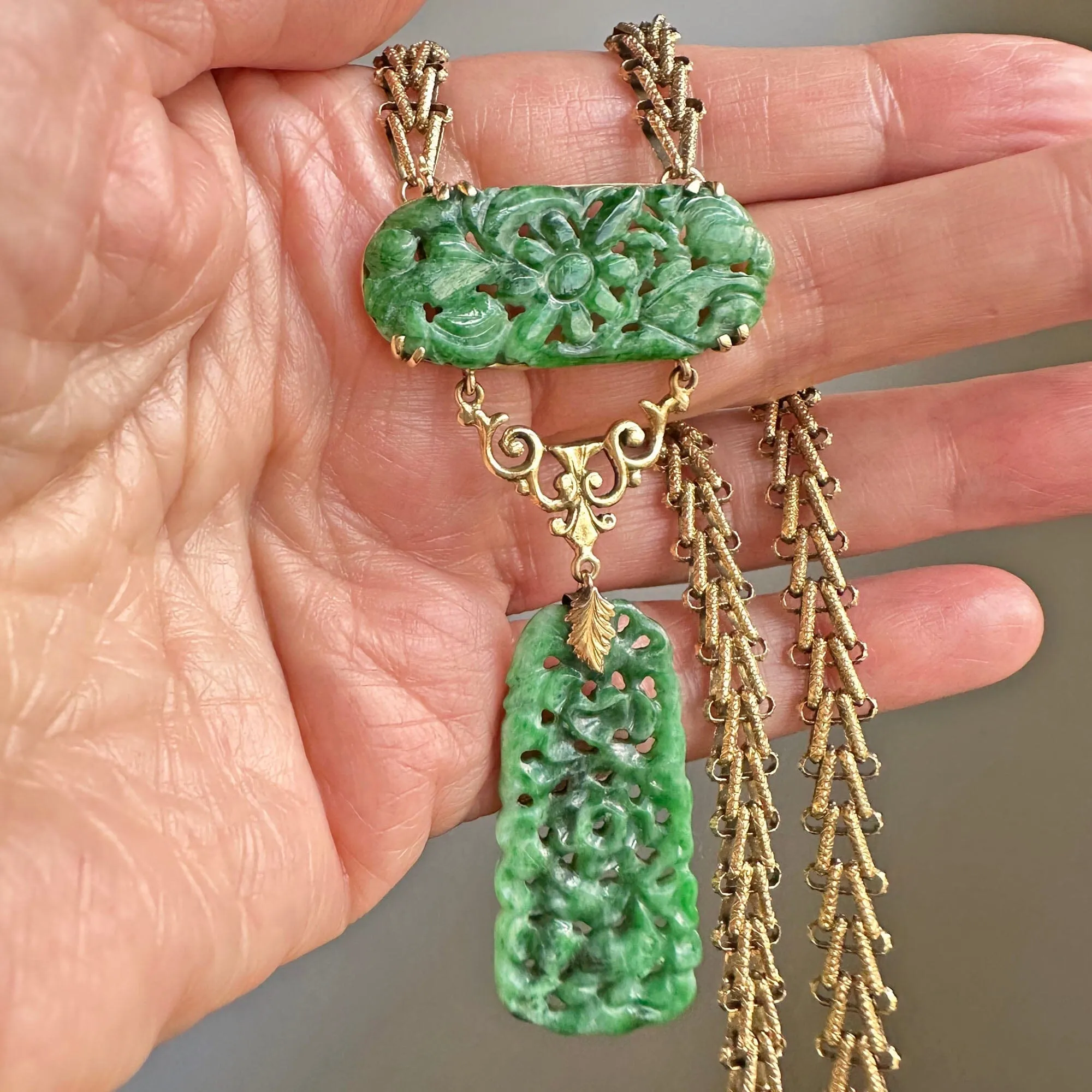 Art Deco 14K Gold Walter Lampl Jade Necklace