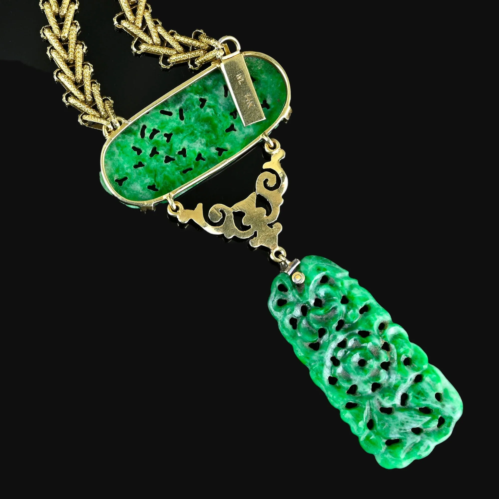 Art Deco 14K Gold Walter Lampl Jade Necklace