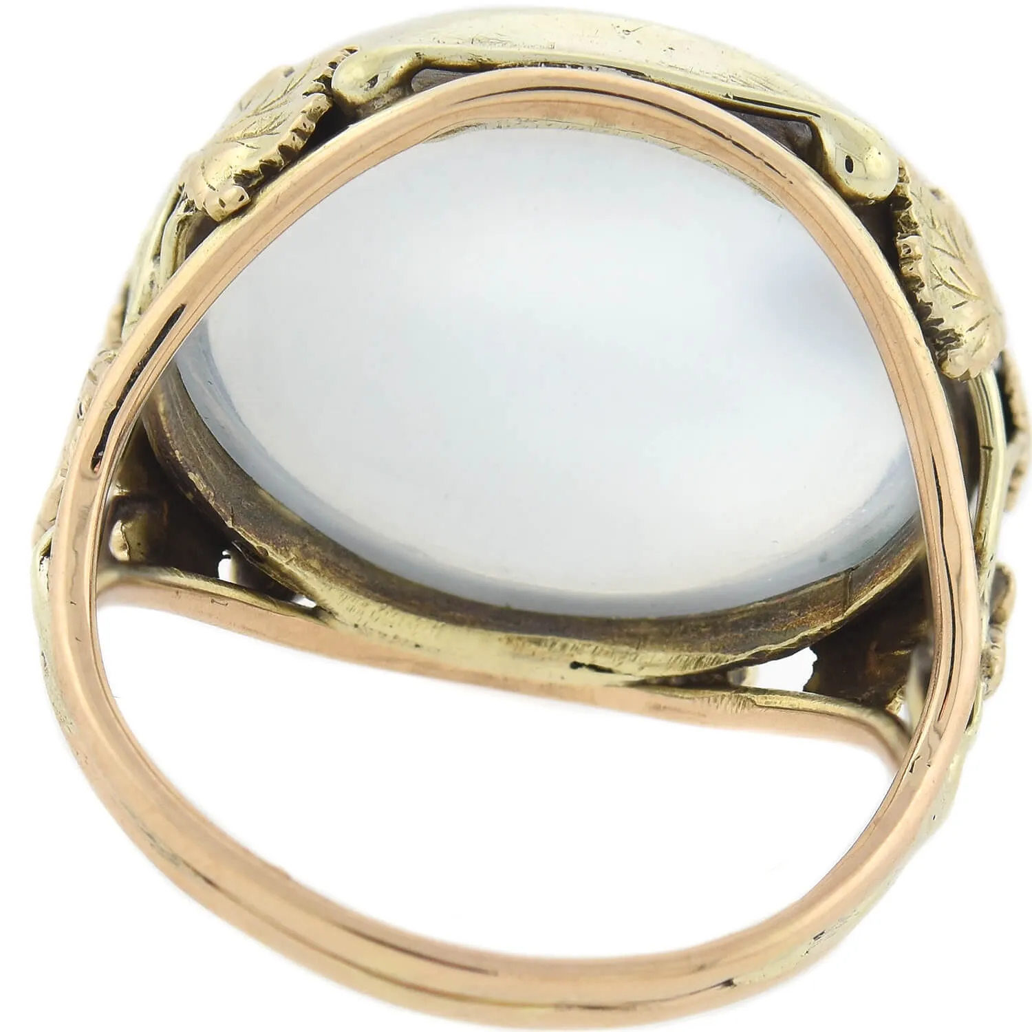 Art Nouveau 14kt Moonstone Leaf Motif Ring