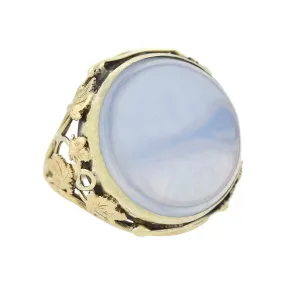 Art Nouveau 14kt Moonstone Leaf Motif Ring