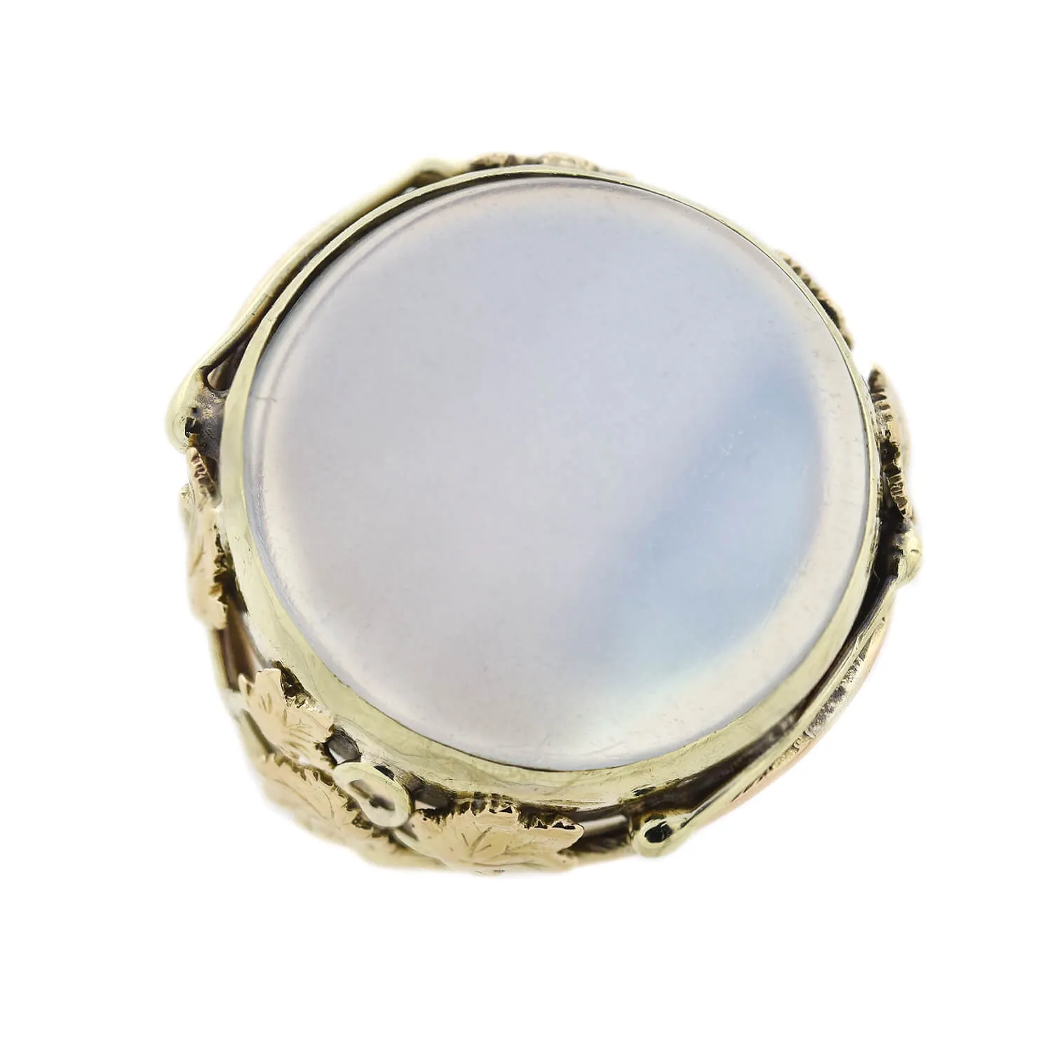 Art Nouveau 14kt Moonstone Leaf Motif Ring