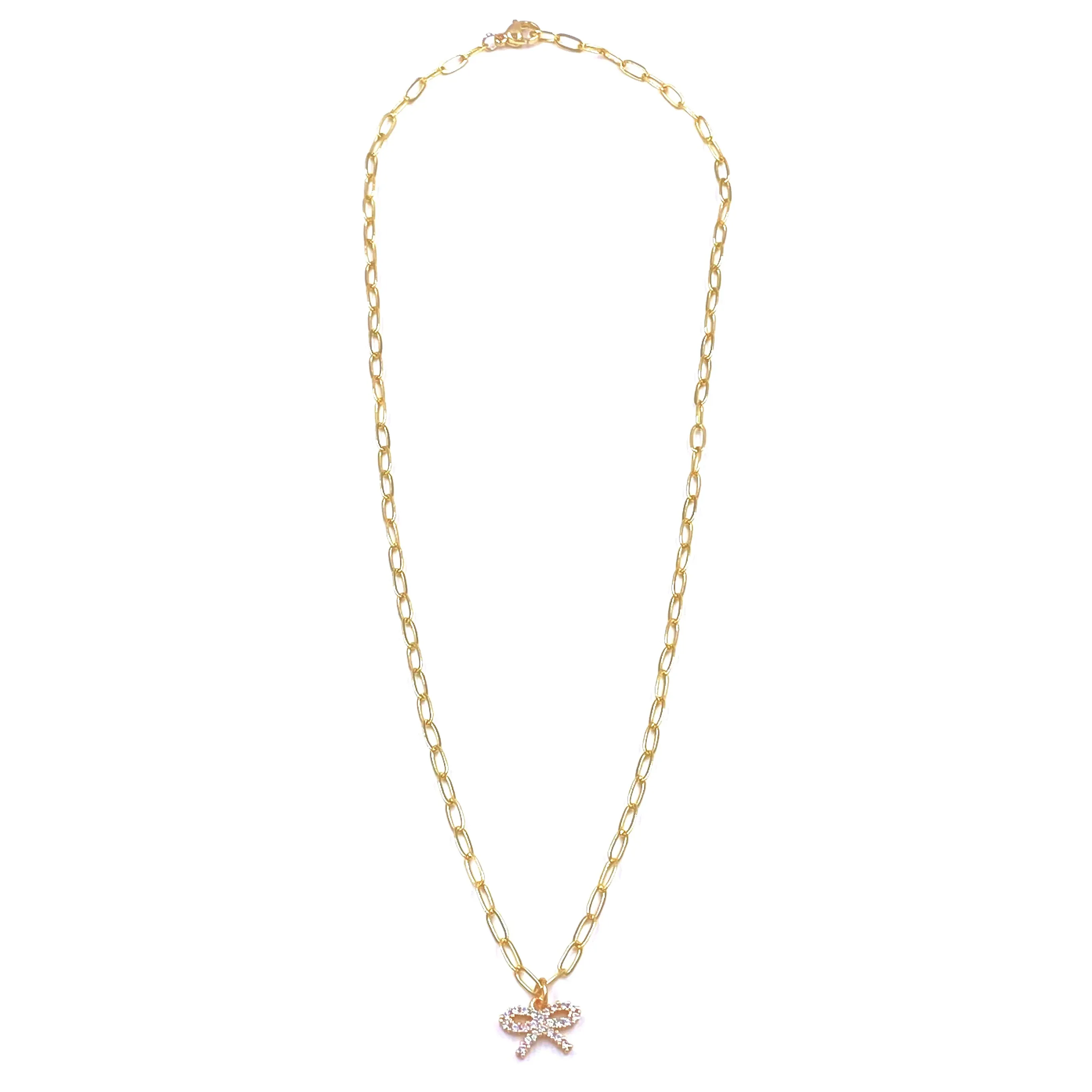 Ashley Gold Stainless Steel Gold Plated CZ Bow Design Necklace