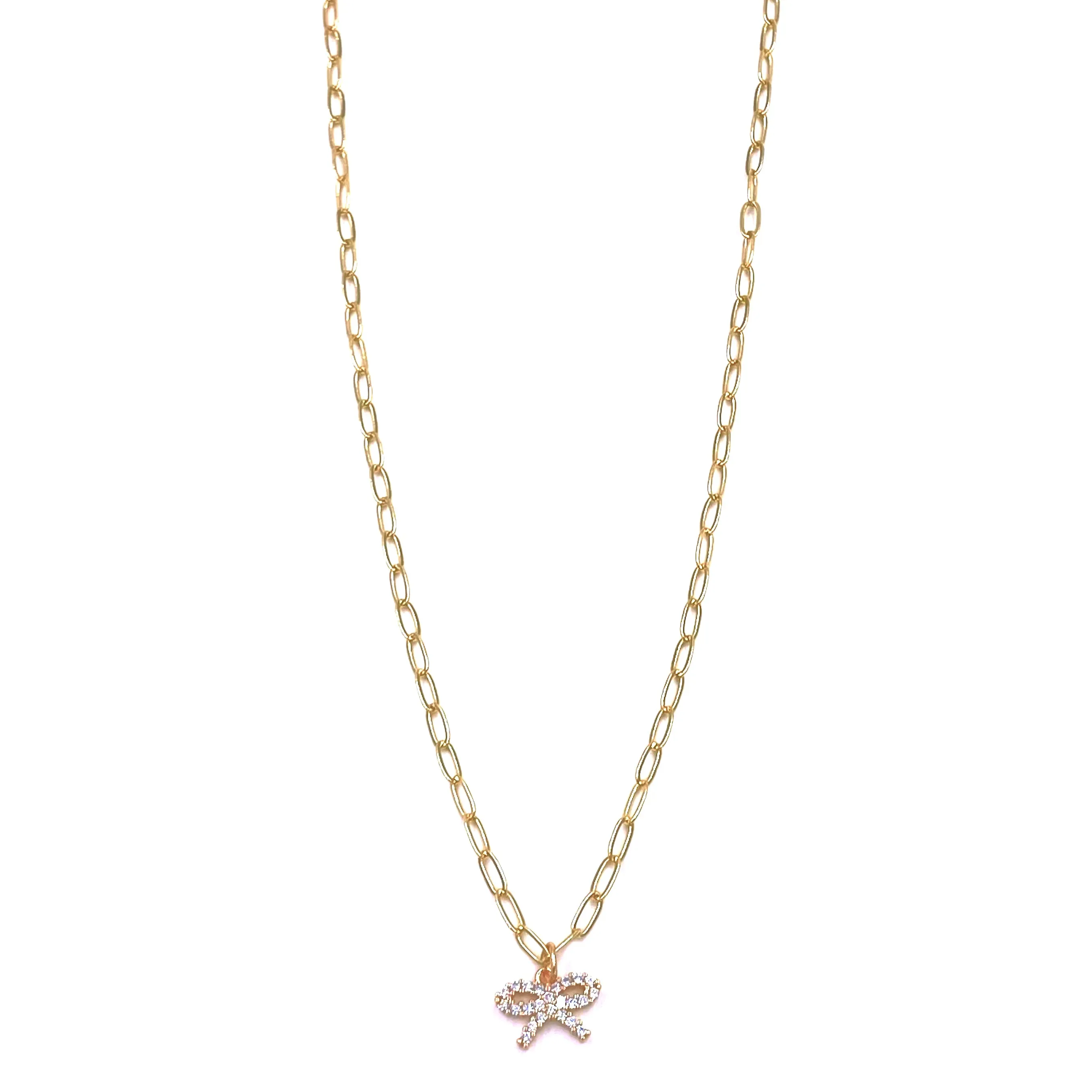 Ashley Gold Stainless Steel Gold Plated CZ Bow Design Necklace