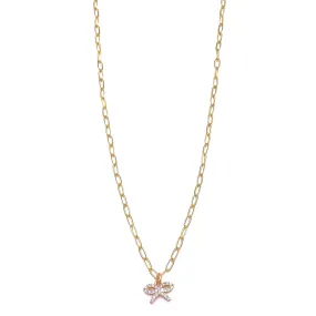 Ashley Gold Stainless Steel Gold Plated CZ Bow Design Necklace