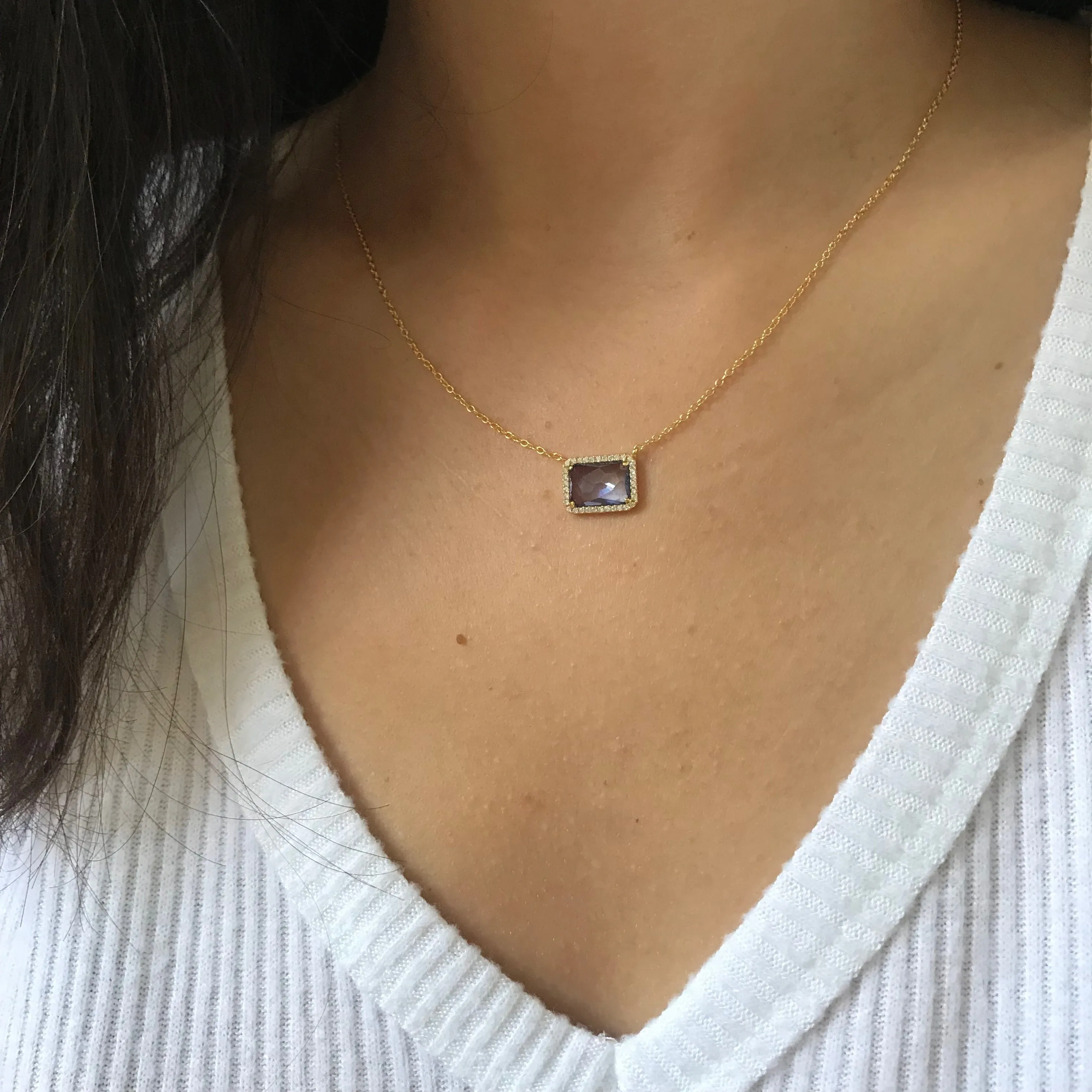 Atiena - Lab Created Rectangle Gemstone Necklace