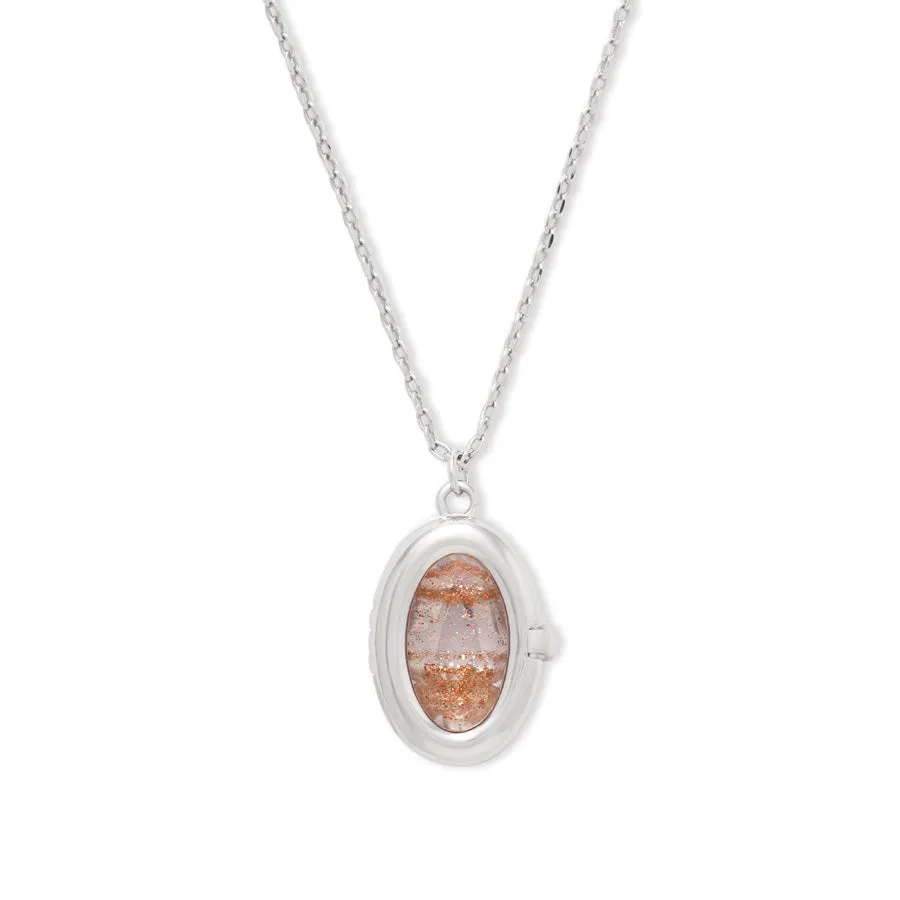 Aura Citrine Quartz Silver Locket Necklace