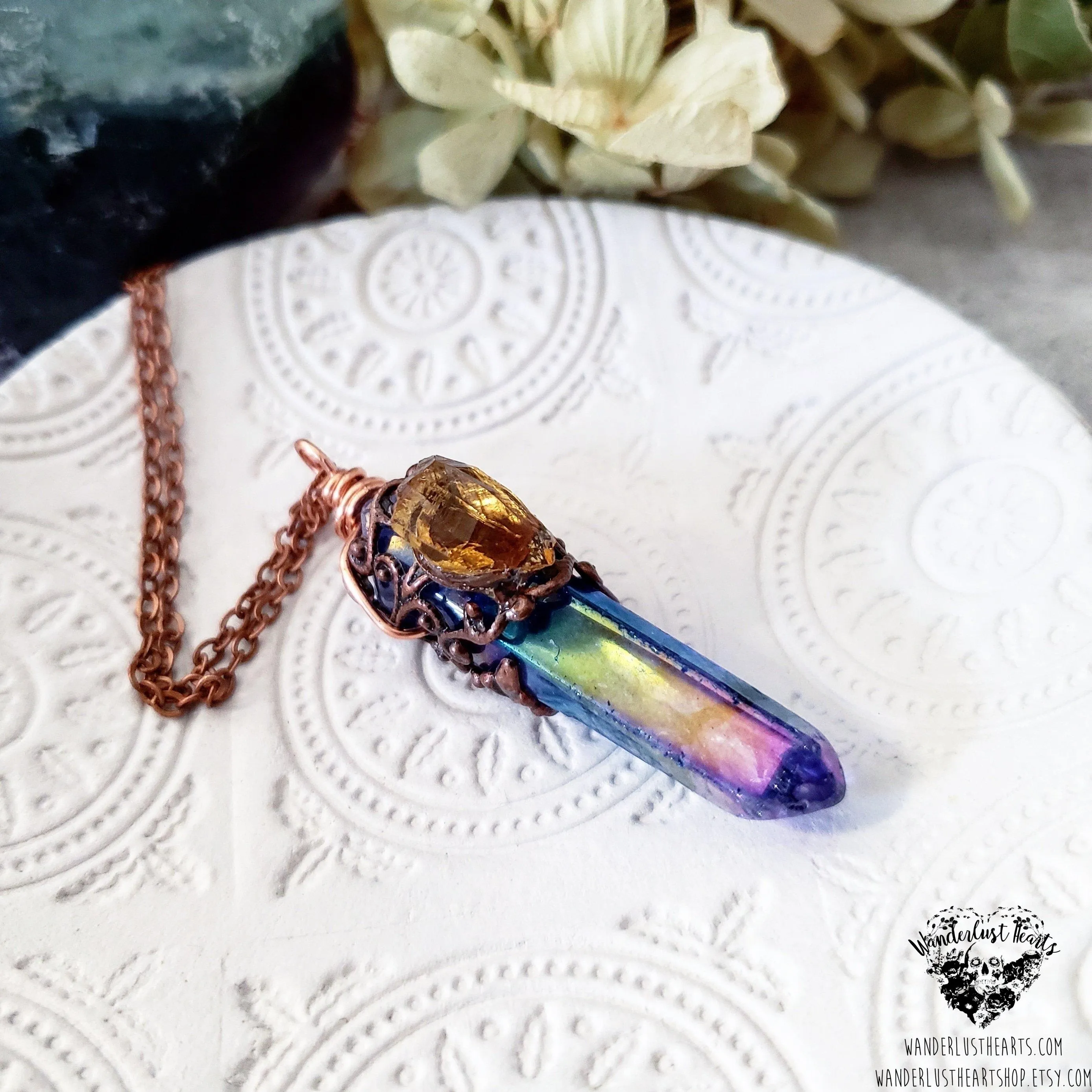 Aura quartz crystal necklace