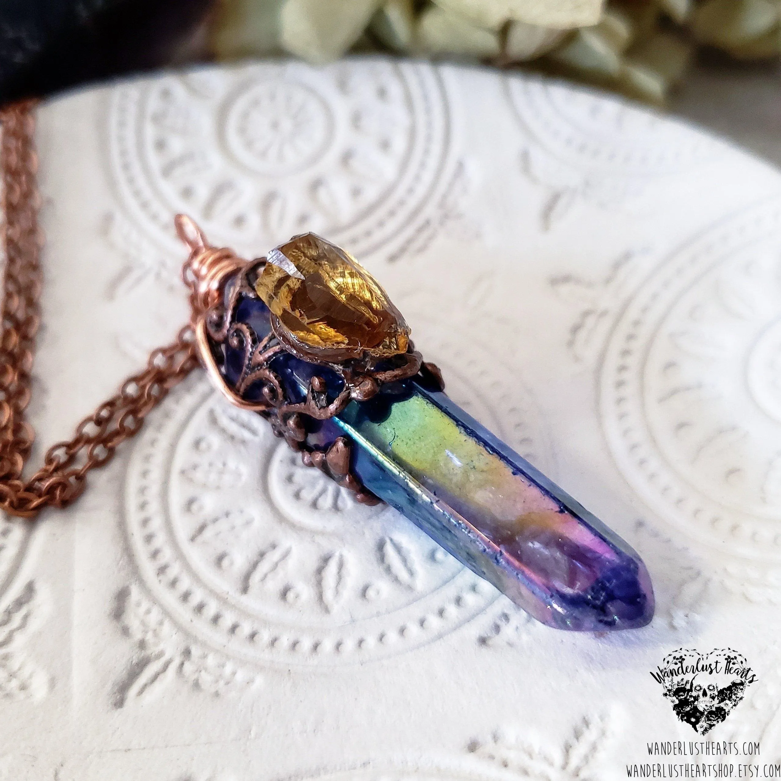 Aura quartz crystal necklace