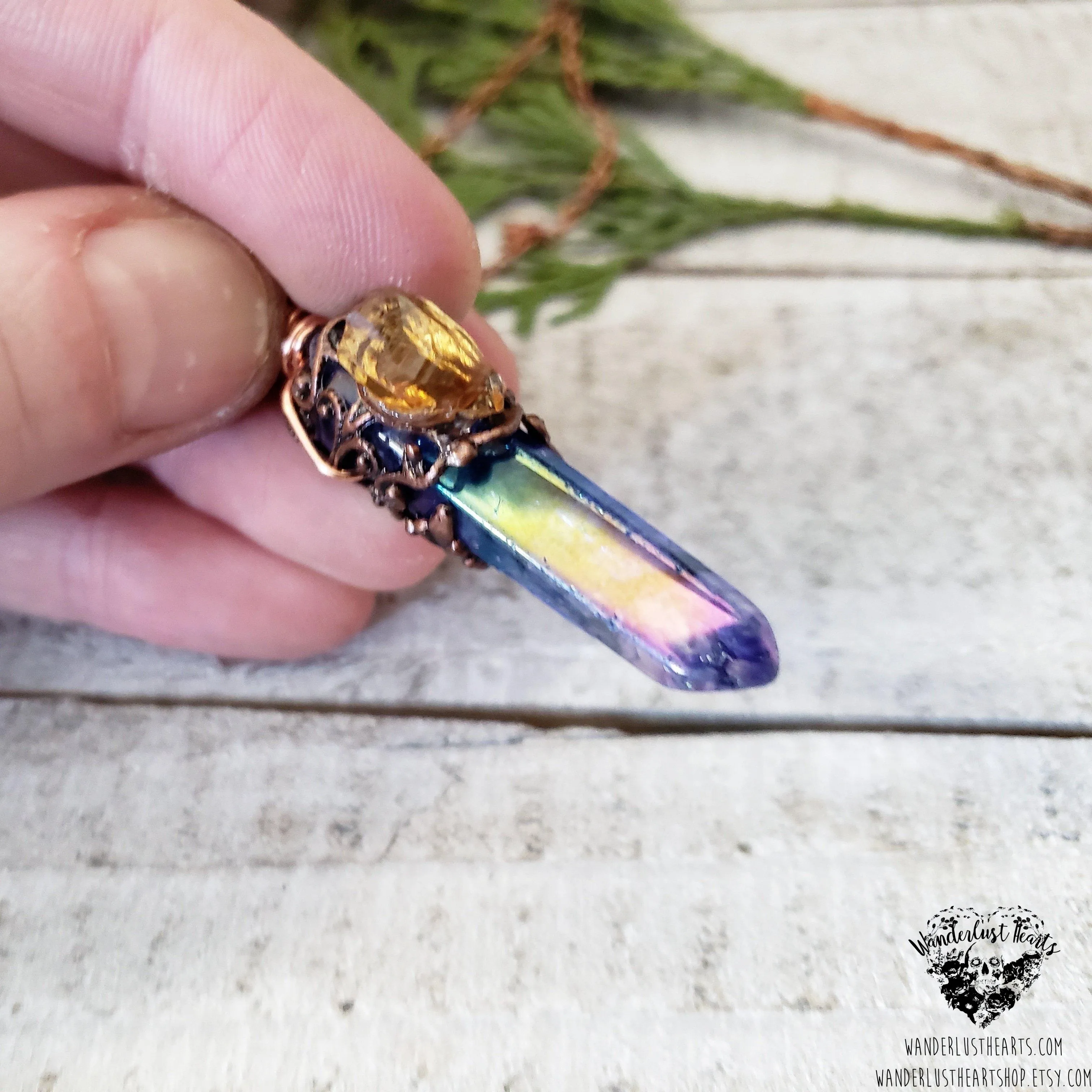 Aura quartz crystal necklace