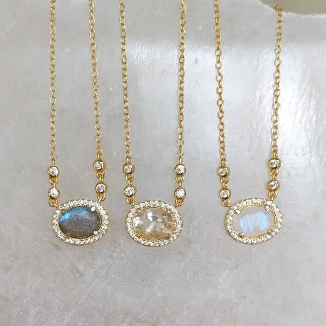 Aura Rainbow Moonstone Gemstone Necklace