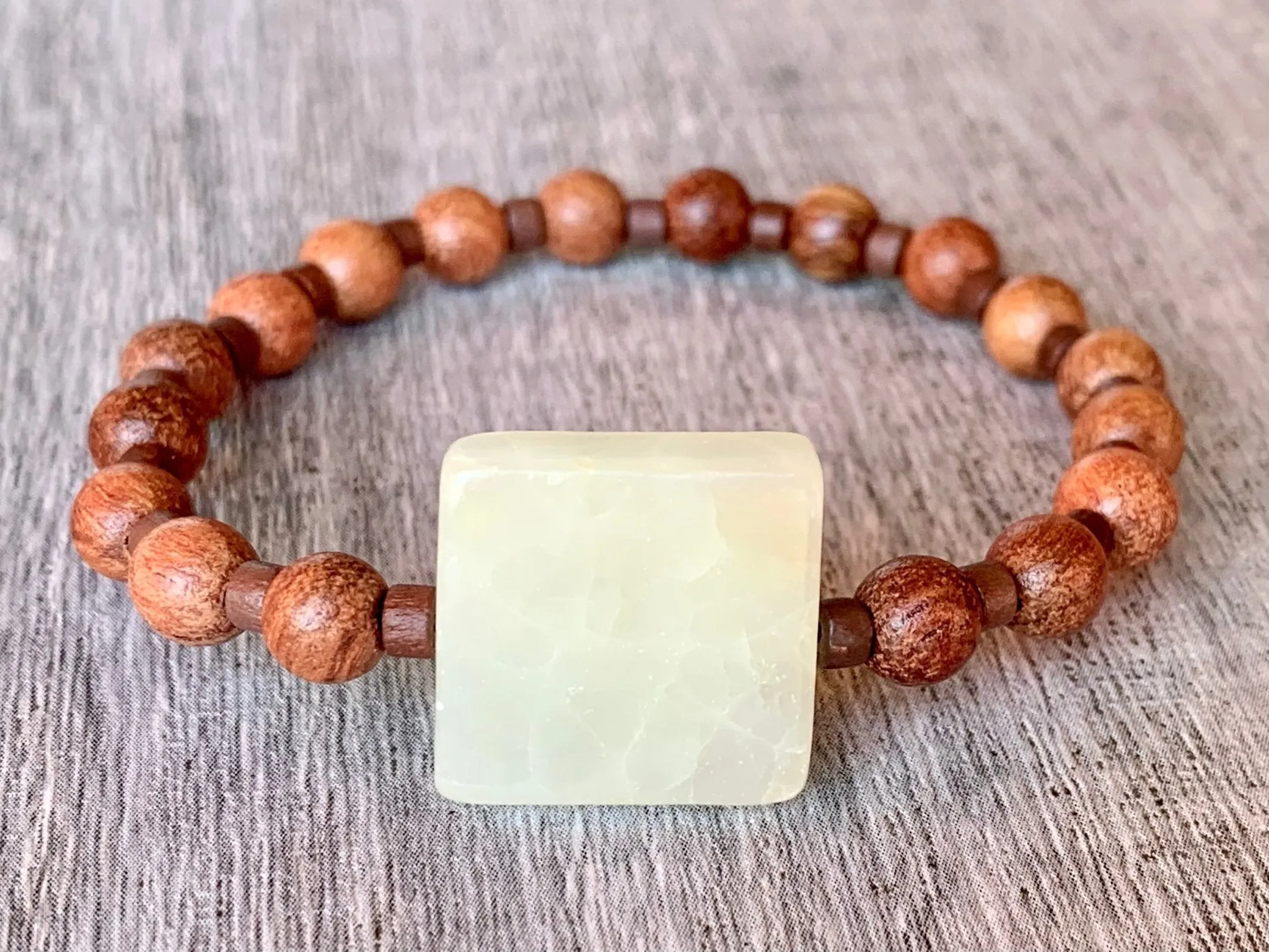 Avery Handmade White Italian Onyx and Wood Expandable Bracelet