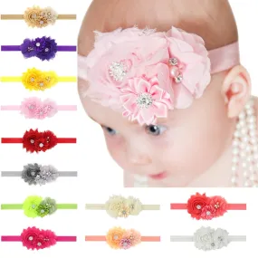 baby girl headband Infant hair floral cloth Tie bows newborn Headwear tiara headwrap Gift Toddlers bandage flower crystal Ribbon