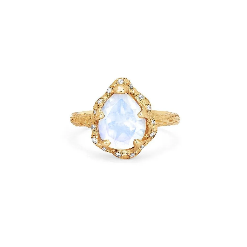 Baby Queen Water Drop Moonstone Ring with Sprinkled Diamonds | Ready to Ship