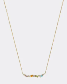 Baguette Multi Coloured Gemstone & Diamond Necklace