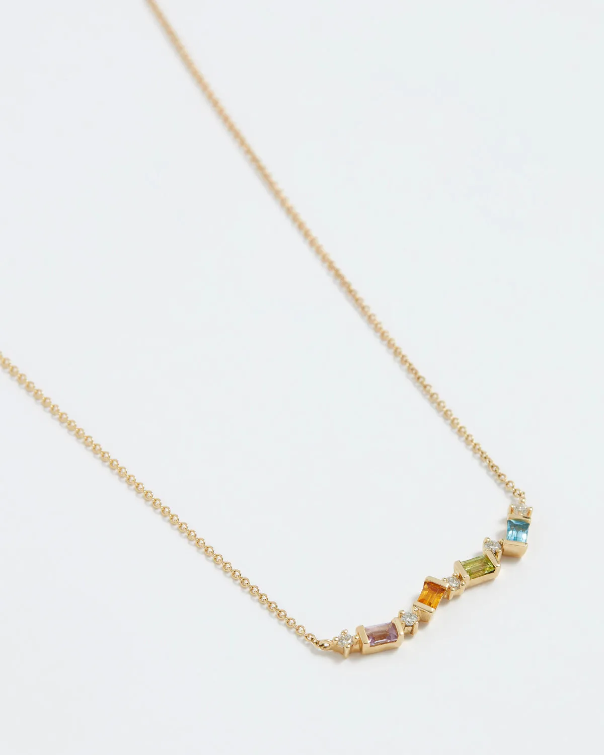 Baguette Multi Coloured Gemstone & Diamond Necklace