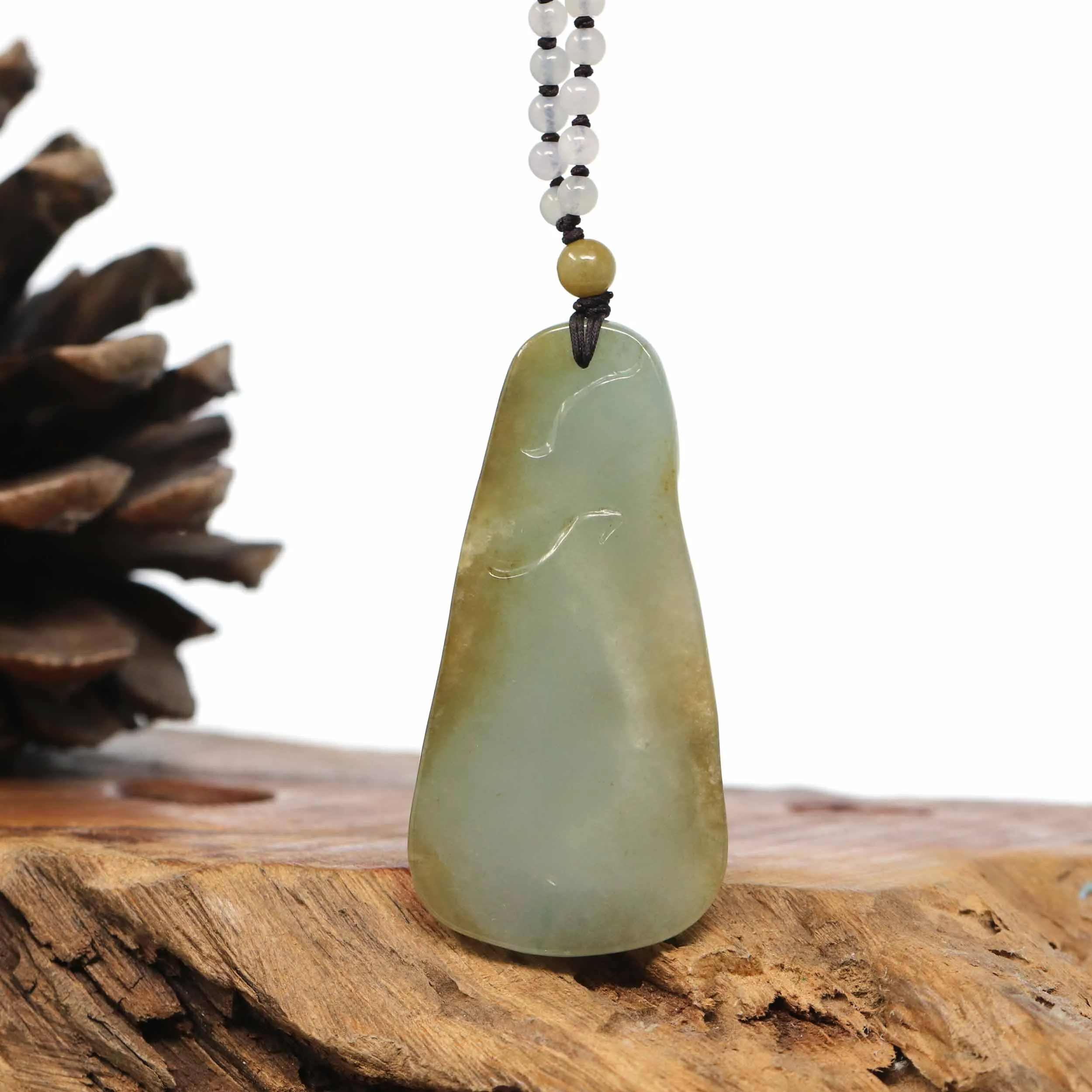 Baikalla Natural Yellow Burmese Jadeite Jade Happy Buddha Carving Pendant