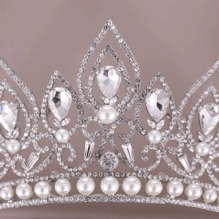 Baroque  Crystal Crown Princess Birthday Party Imitation Pearl Tiaras Bridal Wedding Accessory