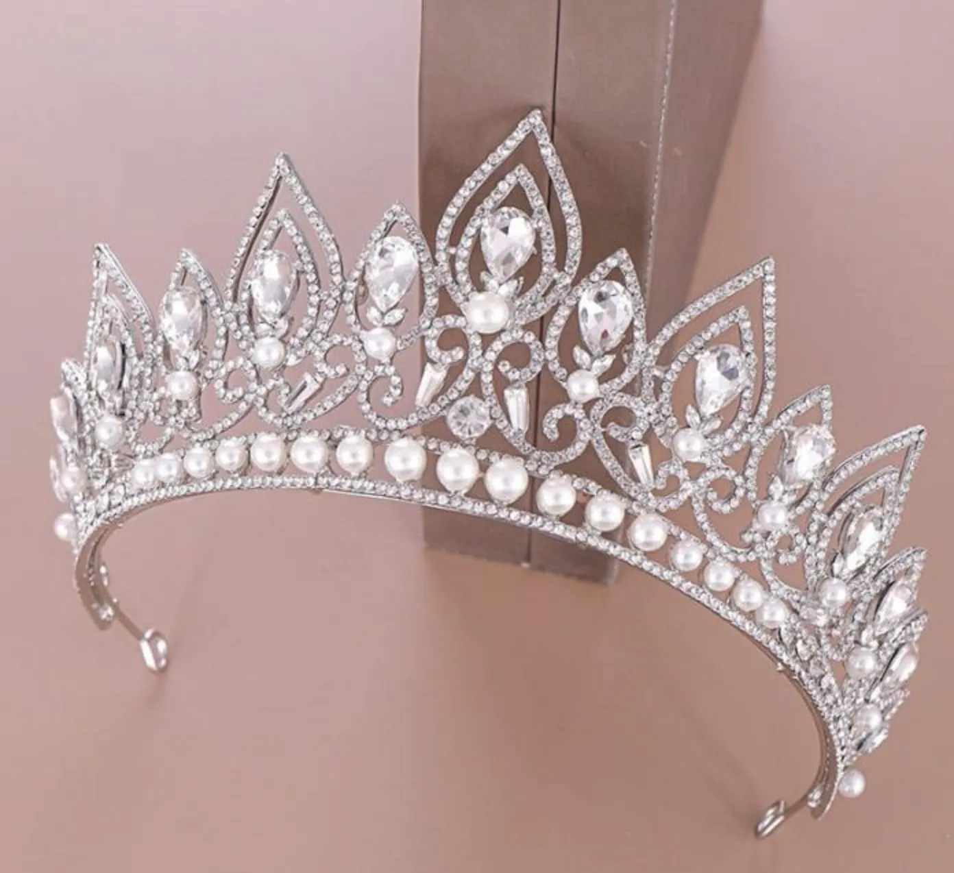 Baroque  Crystal Crown Princess Birthday Party Imitation Pearl Tiaras Bridal Wedding Accessory