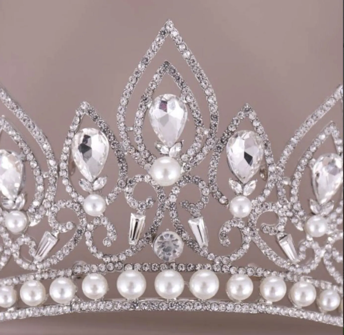 Baroque  Crystal Crown Princess Birthday Party Imitation Pearl Tiaras Bridal Wedding Accessory