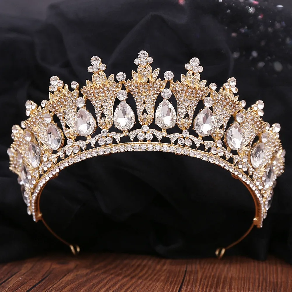 Baroque Stately Luxury Crown-Tiara-Quinceanera-Bridal-Wedding Hair Accessories and Jewelry