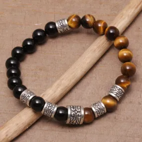 Batuan Renaissance Men's Silver & Tiger's Eye Onyx Bracelet