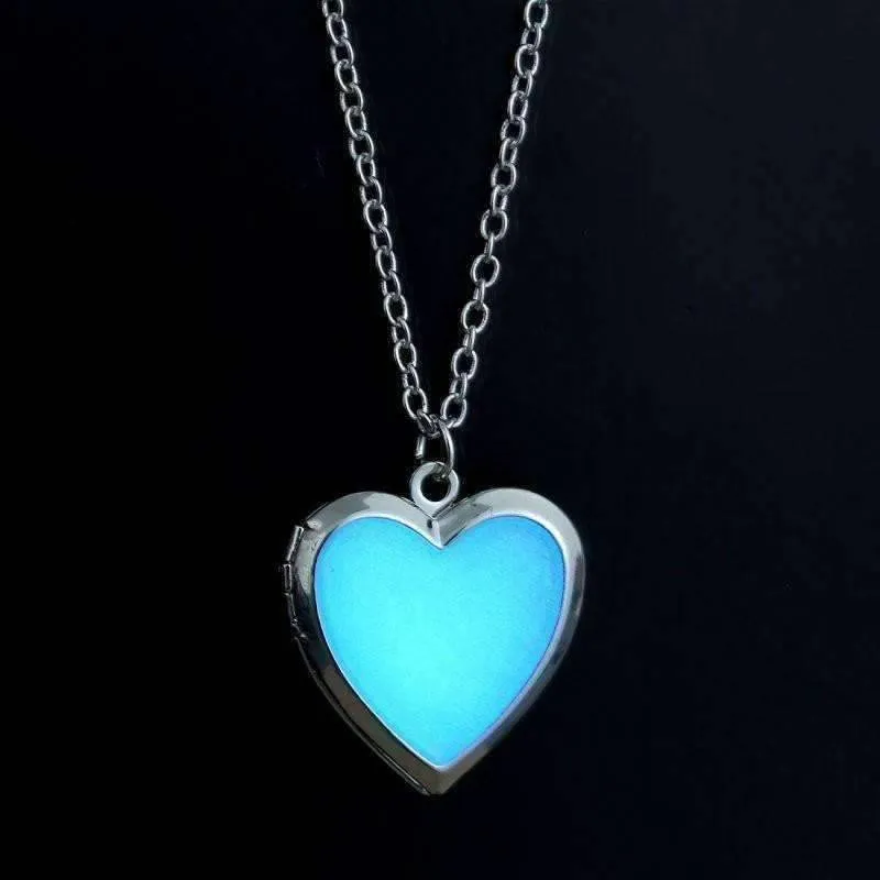 Beaming Heart Glow in The Dark Silver Love Locket Necklace For Woman