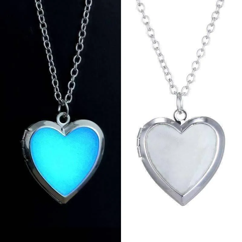 Beaming Heart Glow in The Dark Silver Love Locket Necklace For Woman