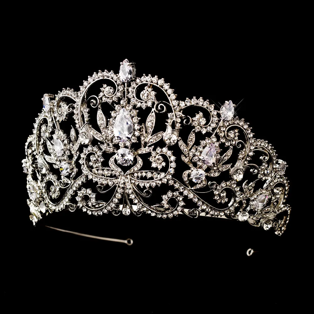 Big Vintage Inspired Royal Crystal & Center CZ Bridal Tiara Crown