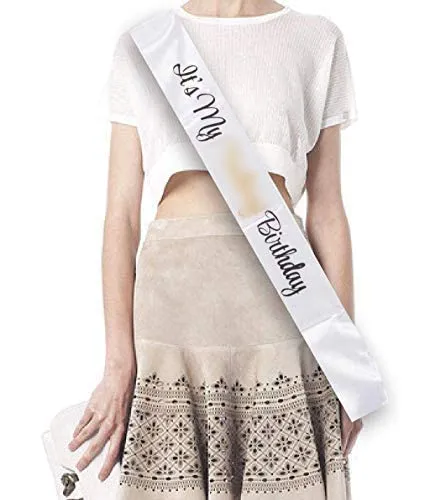 Birthday Decoration, Birthday Crown, It'S My Birthday White Satin Sash, Birthday Girl