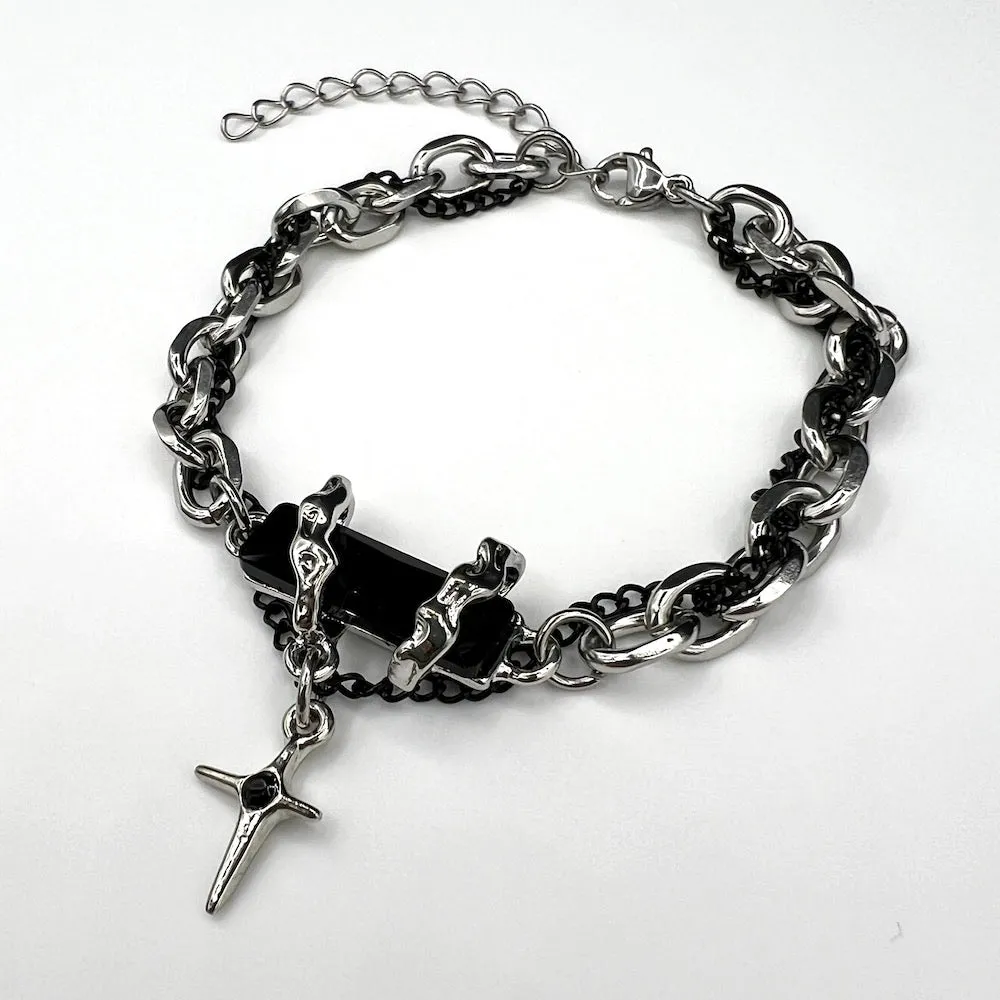 Black Onyx & Silver Chain Bracelet