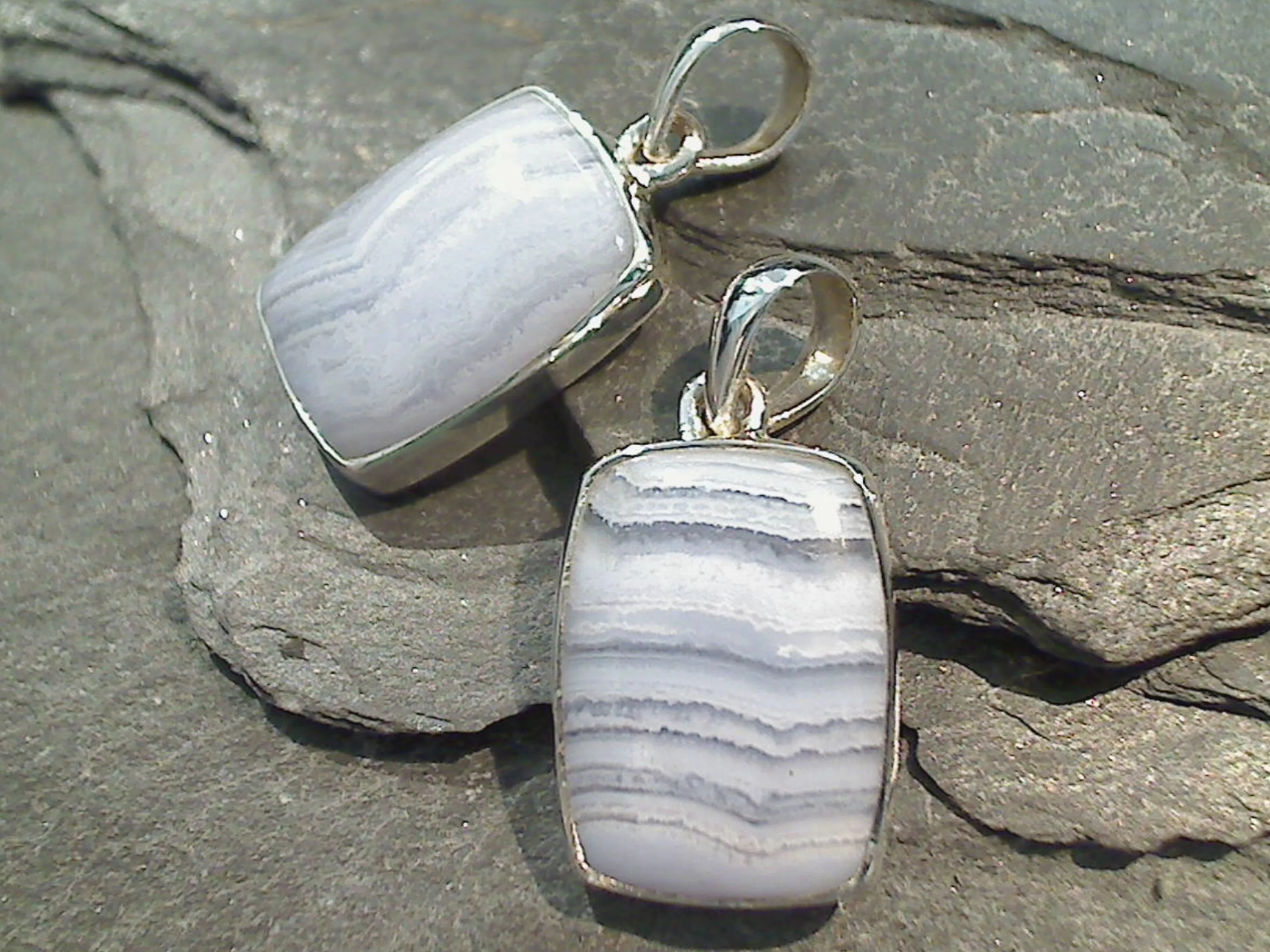 Blue Lace Agate, Sterling Silver Pendant