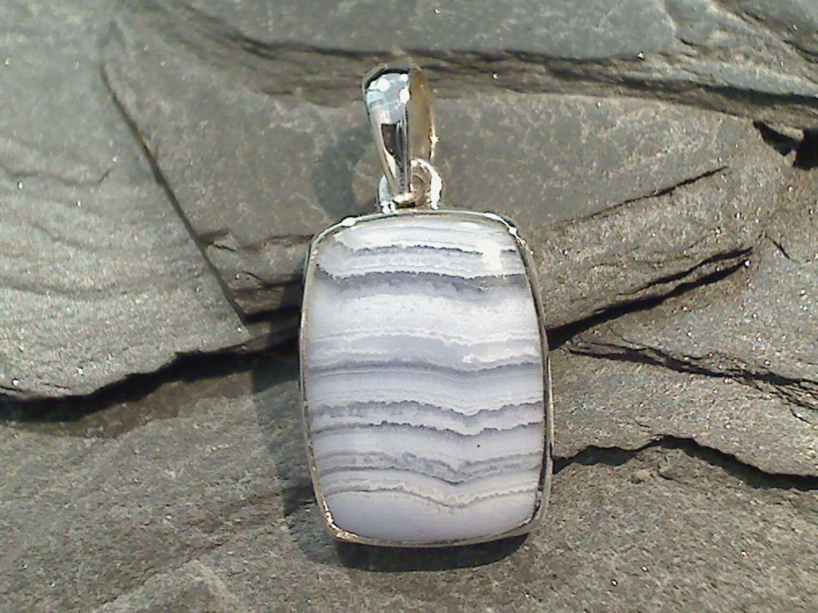 Blue Lace Agate, Sterling Silver Pendant