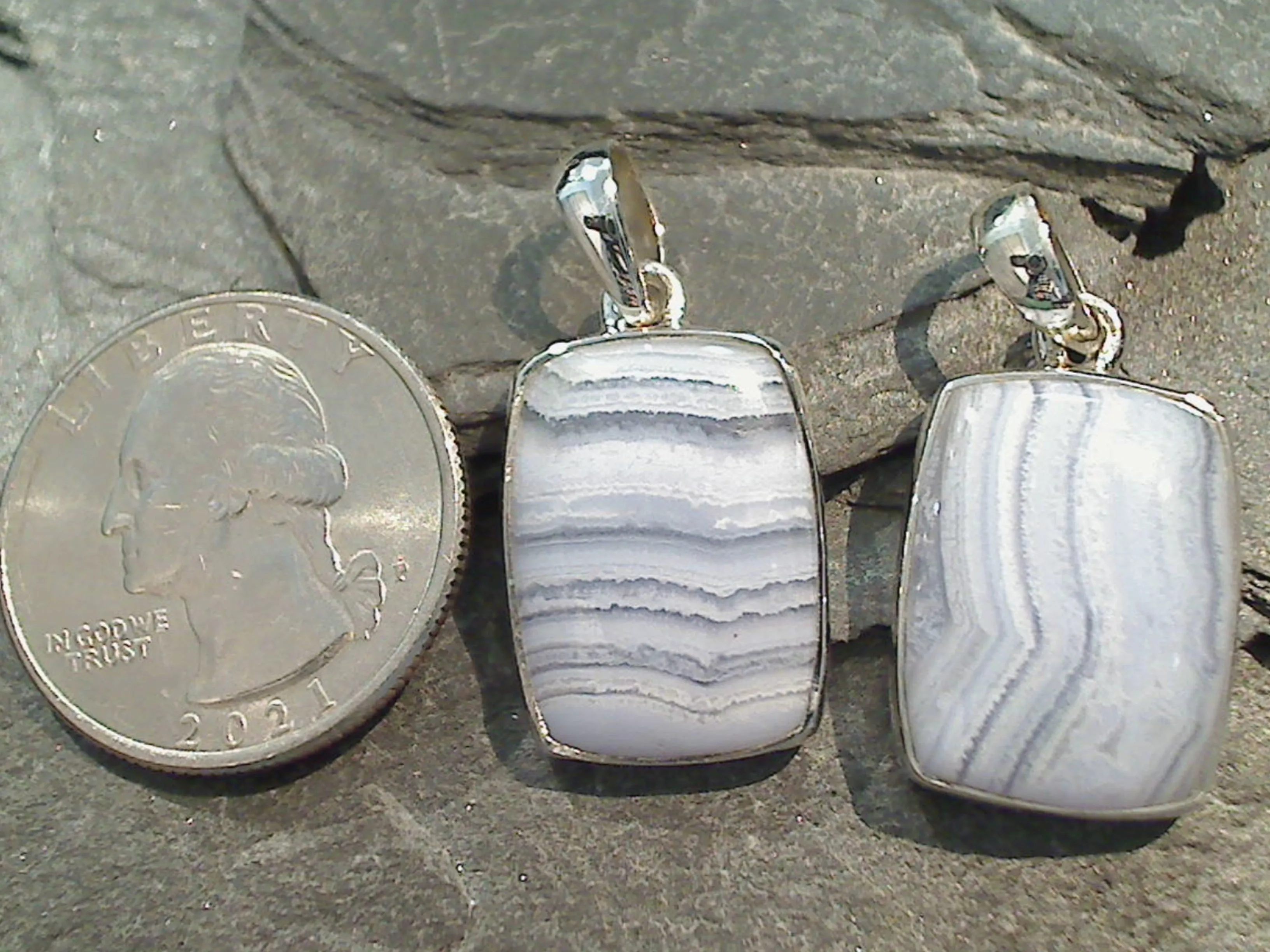 Blue Lace Agate, Sterling Silver Pendant