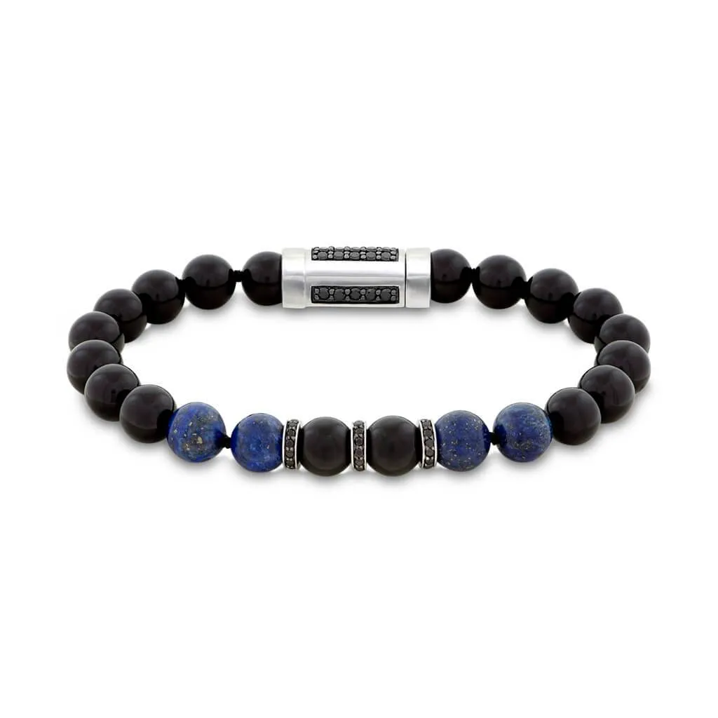 Blue Lapis & Black Onyx Bead 8.5" Bracelet with Black Spinel Rondels