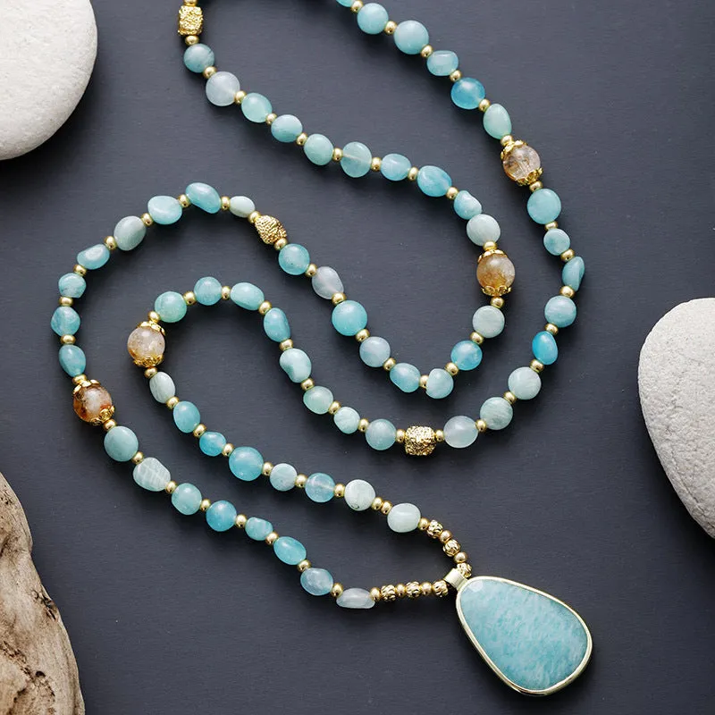 Bohemian Natural Stone Beaded Necklace, Light Luxury