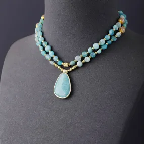 Bohemian Natural Stone Beaded Necklace, Light Luxury