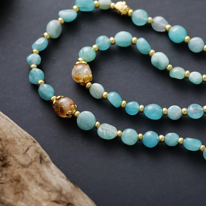 Bohemian Natural Stone Beaded Necklace, Light Luxury