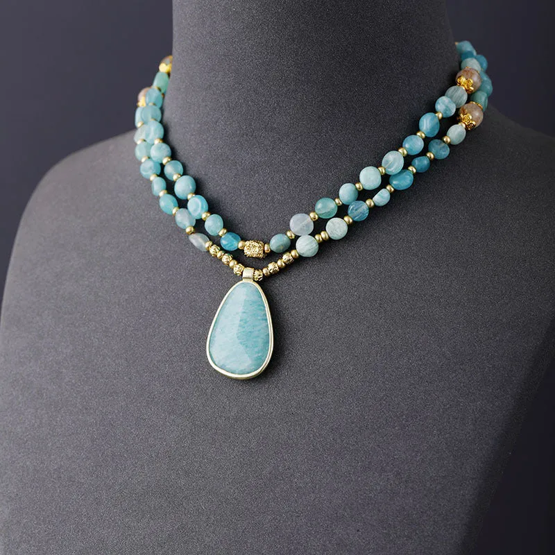 Bohemian Natural Stone Beaded Necklace, Light Luxury