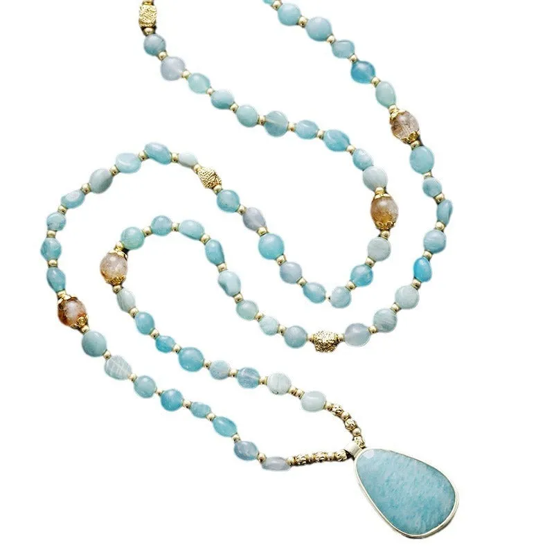 Bohemian Natural Stone Beaded Necklace, Light Luxury