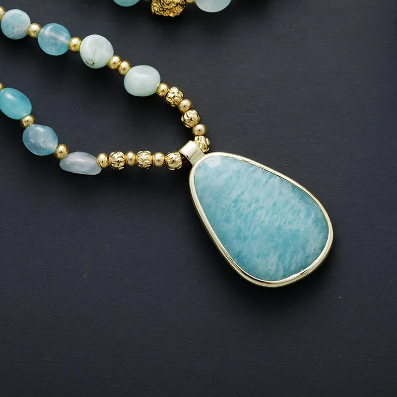 Bohemian Natural Stone Beaded Necklace, Light Luxury