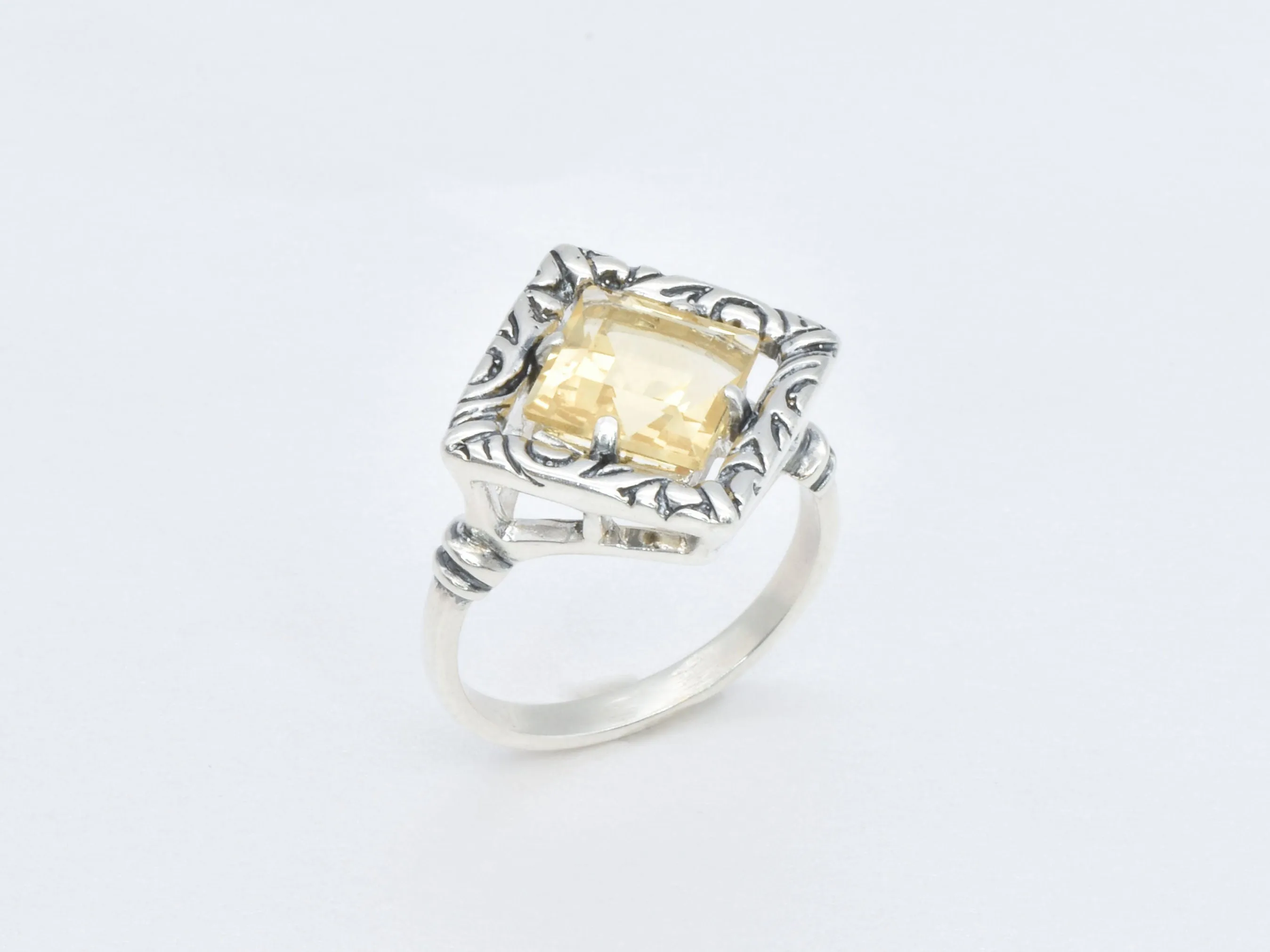 Boho Citrine Ring, Natural Citrine, Yellow Square Ring