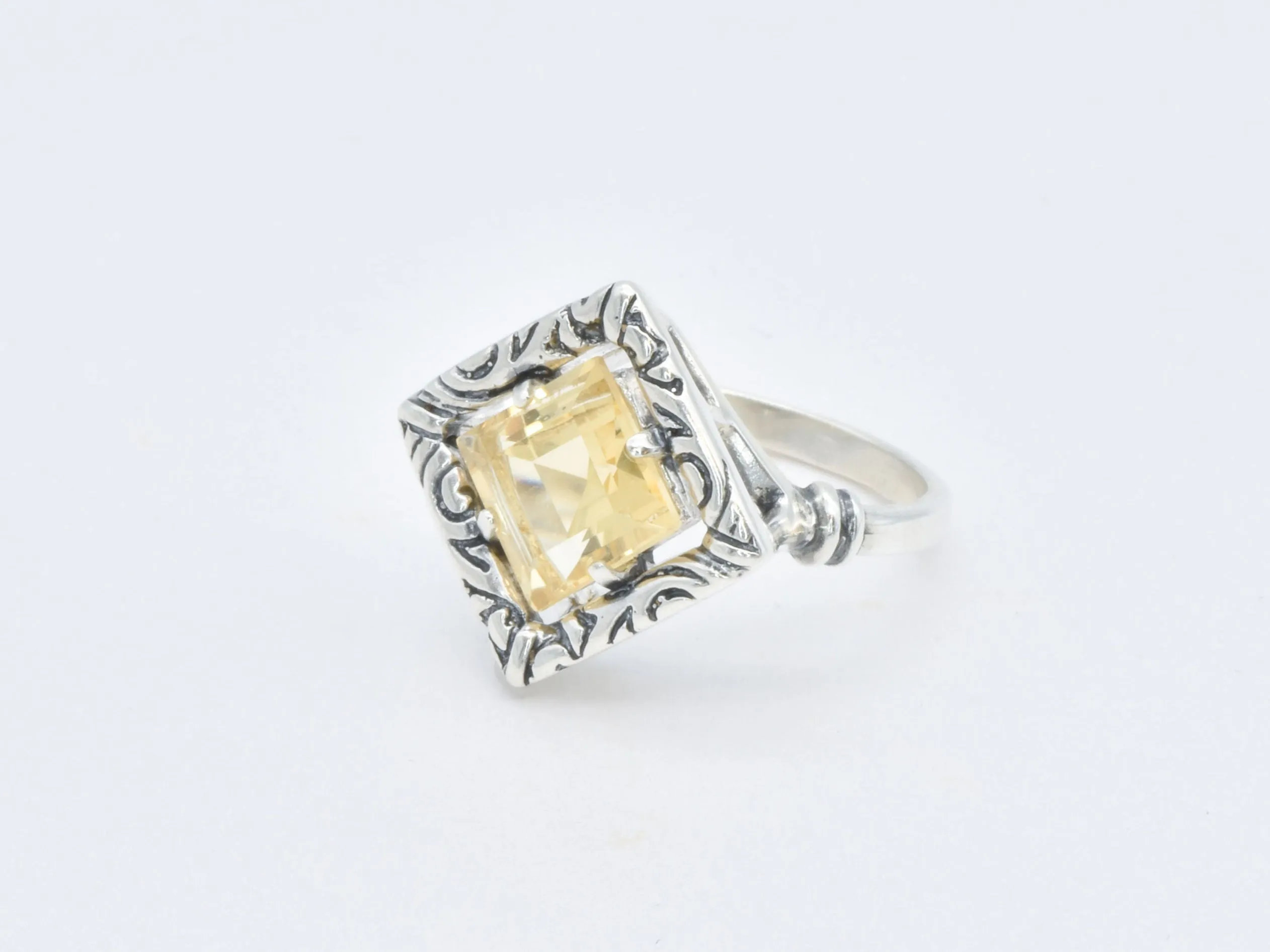 Boho Citrine Ring, Natural Citrine, Yellow Square Ring