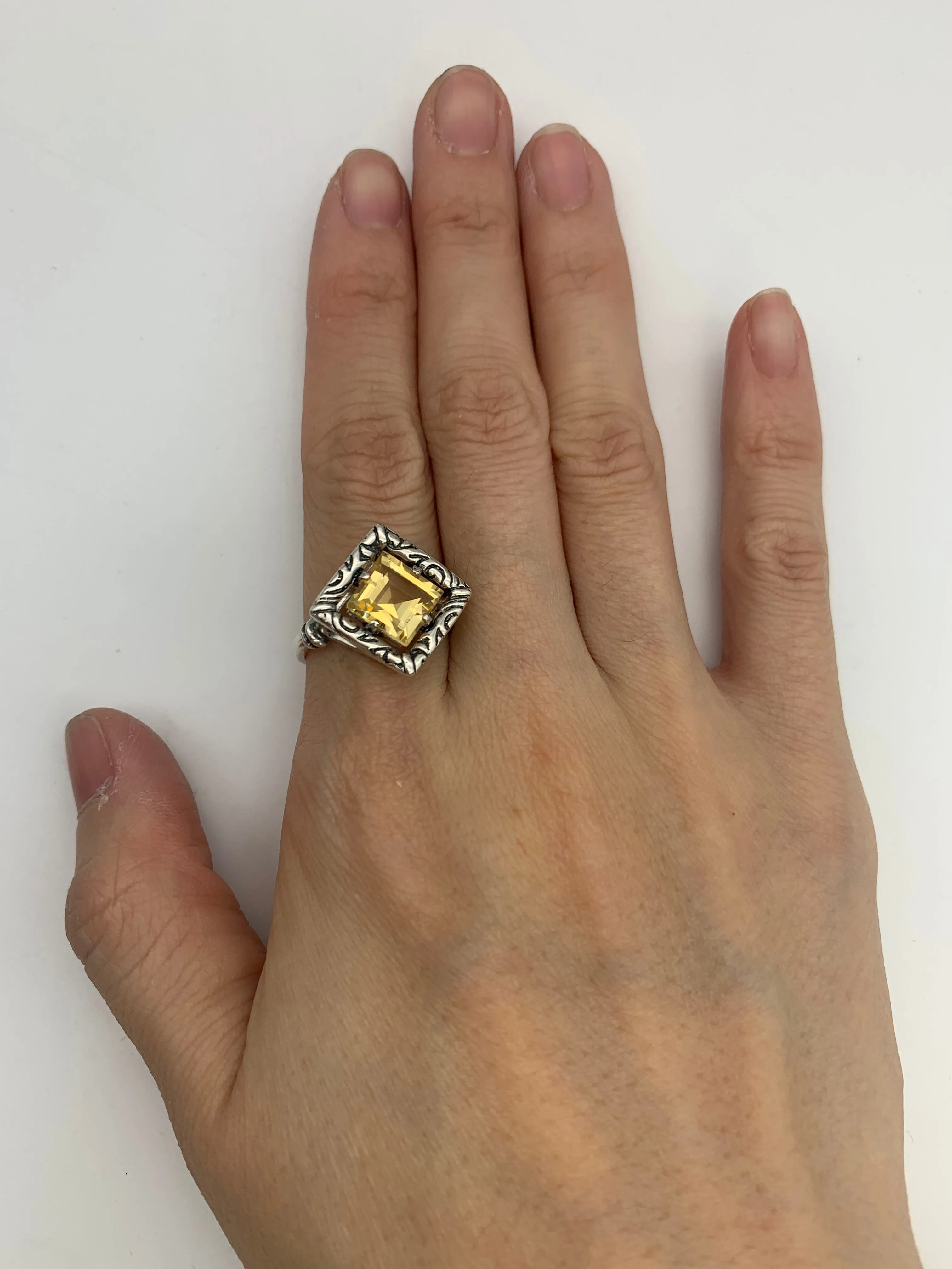 Boho Citrine Ring, Natural Citrine, Yellow Square Ring