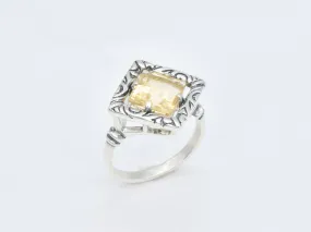 Boho Citrine Ring, Natural Citrine, Yellow Square Ring